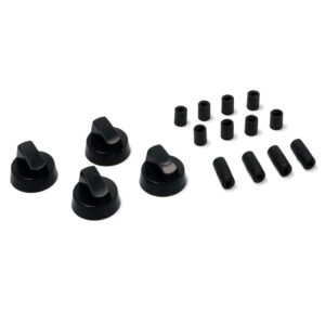 MANOPOLE UNIVERSALI KIT 4 MANOPOLE + KIT ADATTATORI ASSE RASO E ASSE ALTO Ø 6 E 8MM NERE